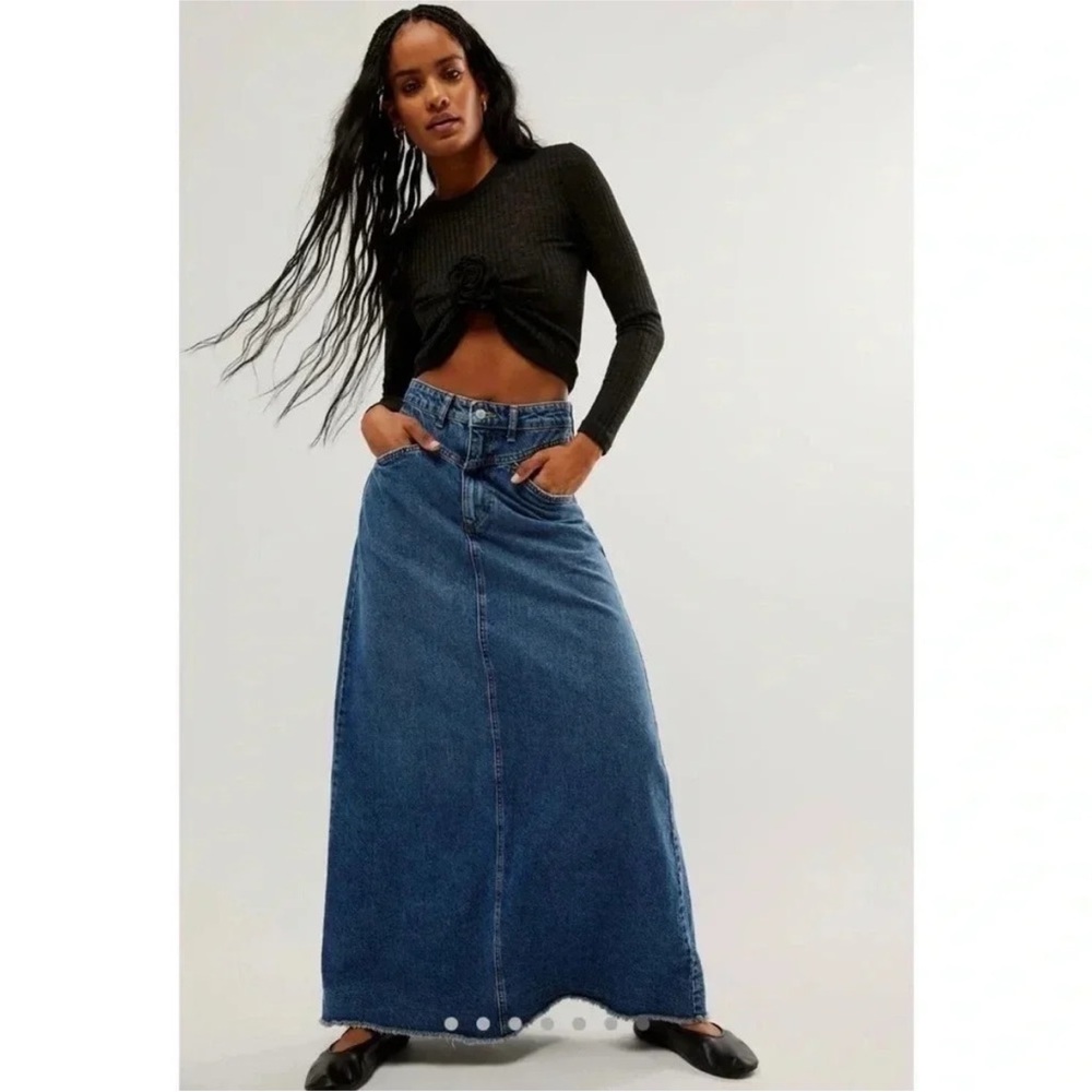 Free People We The Free Come As You Are NWT Denim Maxi Skirt size 2